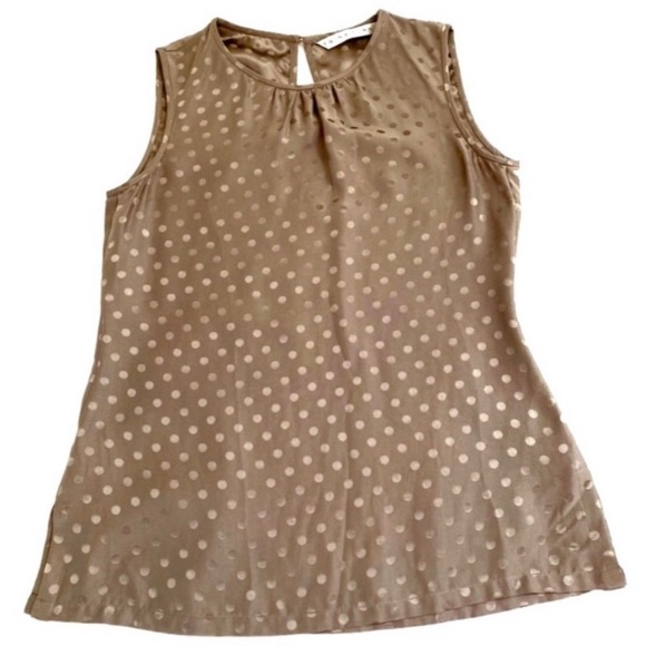 Trina Turk Taupe Brown Silk Sleeveless Polka Dot Top, Size XS (Please See Below) - Picture 3 of 12